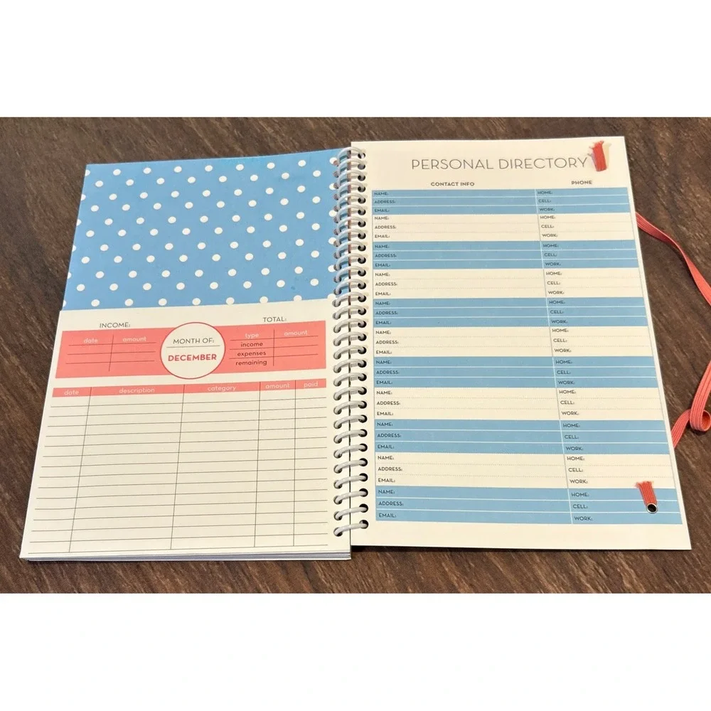 Home Finance Bill Organizer w/ Monthly Pockets Budget Planner Blue/White/Peach